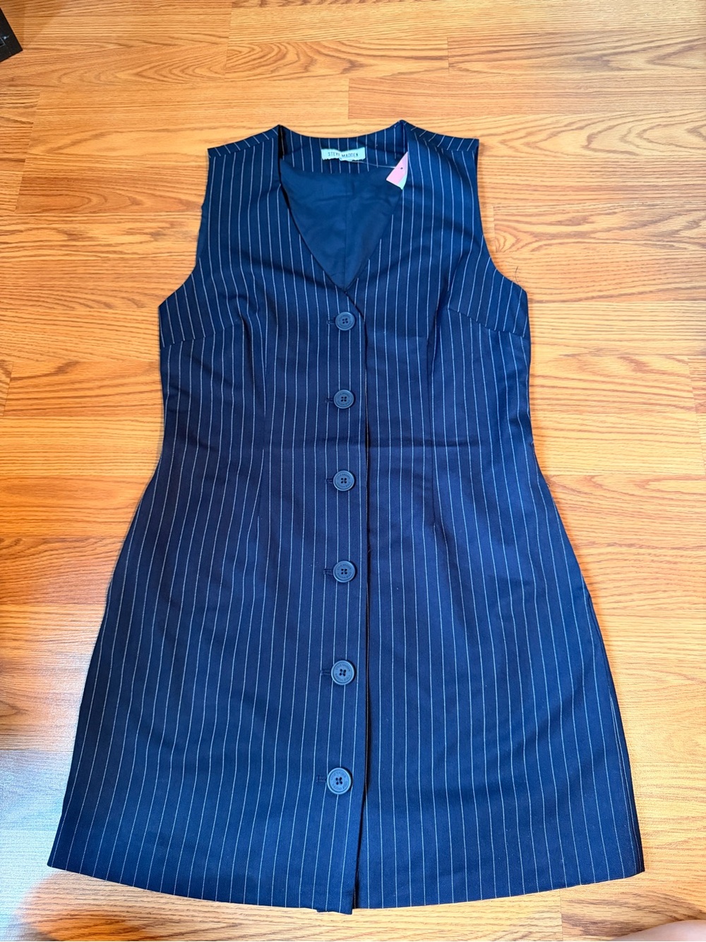 Steve Madden PinStripe Mini Vest Dress Navy & White Small NWT